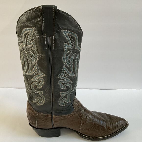 Vintage Cowtown Teju Lizard Cowboy Western Boots Black Shaft Mens 11.5D Handmade main image 11